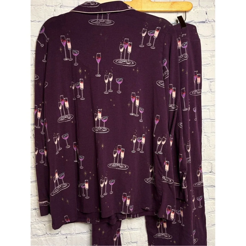 Soma Purple Champagne Toast Cheers Loungewear Holiday Cabincore Pajamas Set M